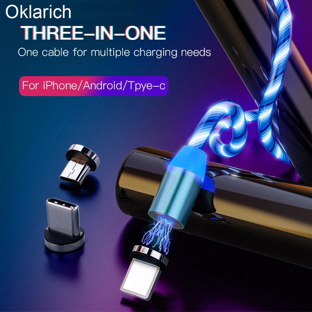 Магнитный светодиодный кабель Micro USB Type C для Samsung S21 быстрая зарядка 8 Pin iPhone
