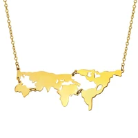mens hip hop jewelry fashion world map necklace stainless steel three petal splice map pendant necklace wholesale