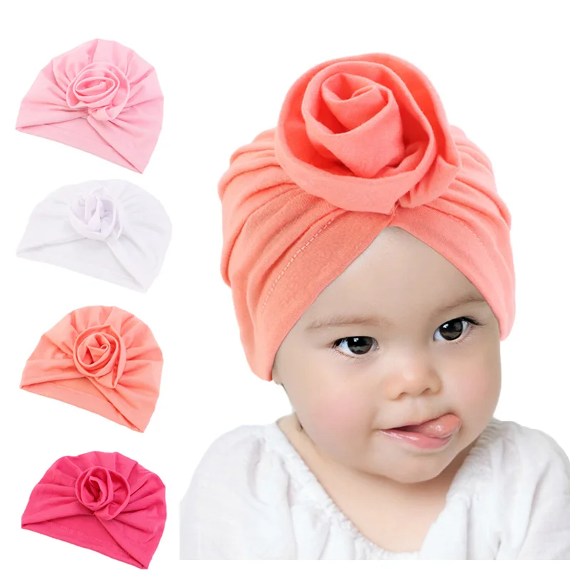 Шапка-тюрбан детская хлопковая модная Милая Кепка с цветком розы летняя мягкая