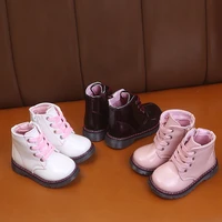 2022 new cross tied children fashion boots solid pu chunky mid calf shoes girl kids soft non slip soft zipper toddler baby boots