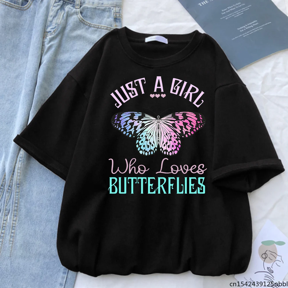 

Just A Girl Simplicity Print Women's T Shirts Street o-neck Hip Hop Anime