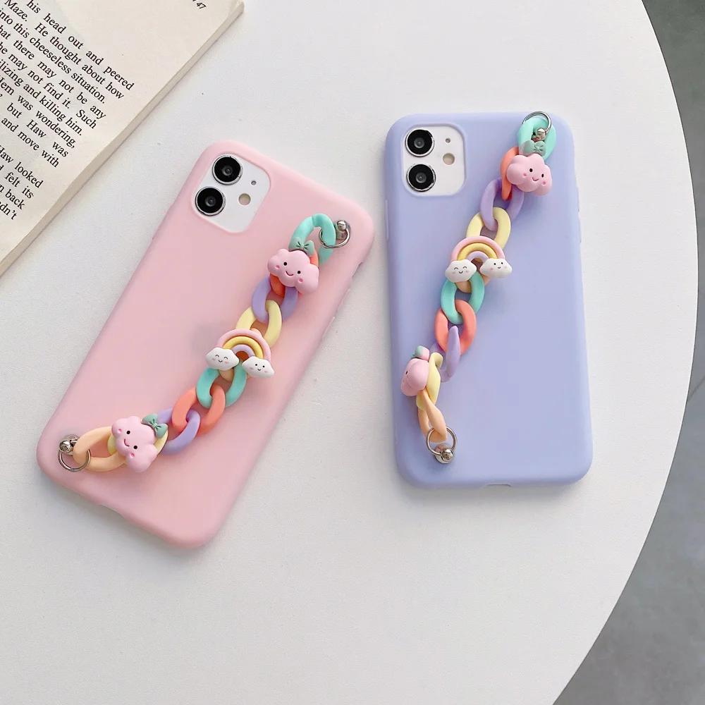 

For Huawei P30 Lite Case Cartoon Clouds Bracelet Cases For Huawei P20 P30 P40 P50 Pro Mate 10 20 Lite Soft Silicone Chain Cover