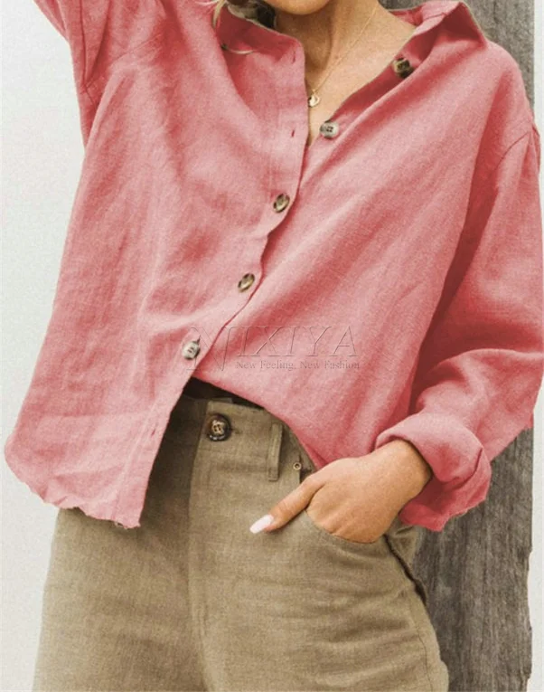 

Новая женская рубашка, повседневные топы из льна хорошего качества, рабочие Женские топы с длинными рукавами, однотонный Хлопковый вязаный ...