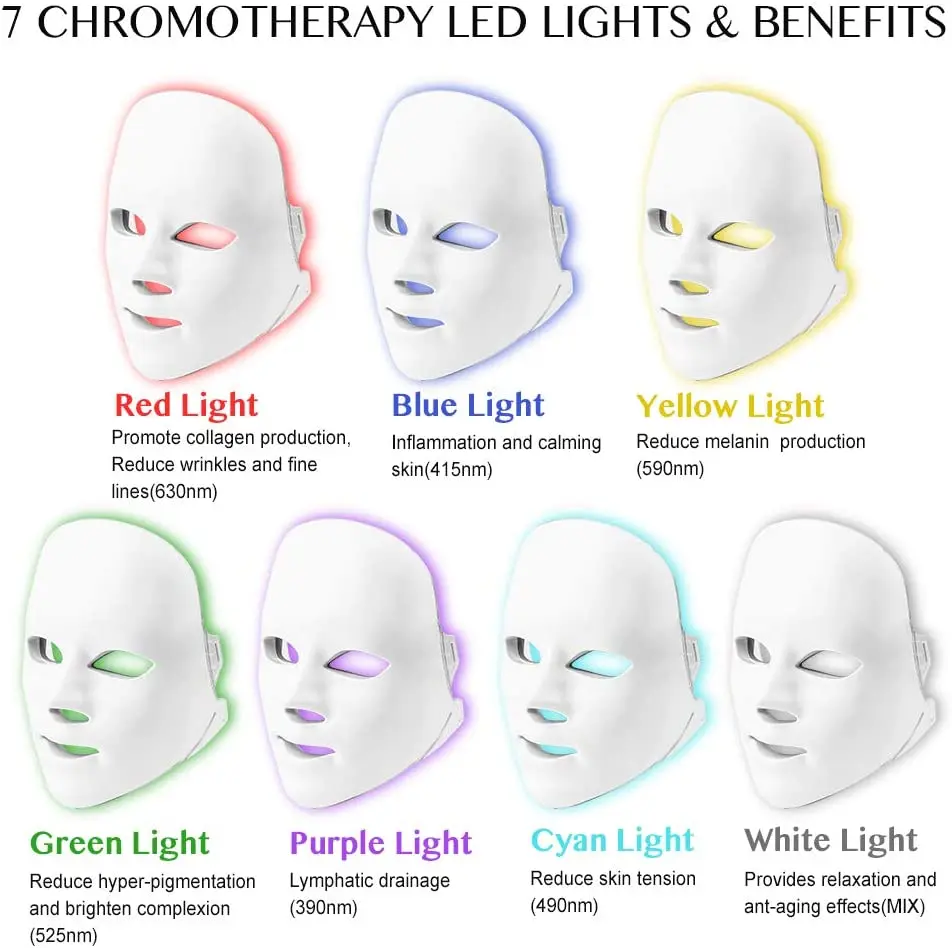 Beauty Photon LED Facial Mask Therapy Gold 7 Colors Light Skin Care Rejuvenation Wrinkle Acne Removal Whitening Face Spa | Красота и