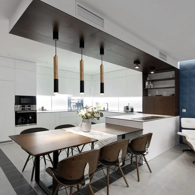 Современный деревянный подвесной светильник в виде длинной трубки креативный