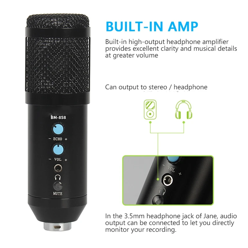 

BM858 Condenser Microphone Studio Recording BM 858 USB Computer Microphone for YouTube