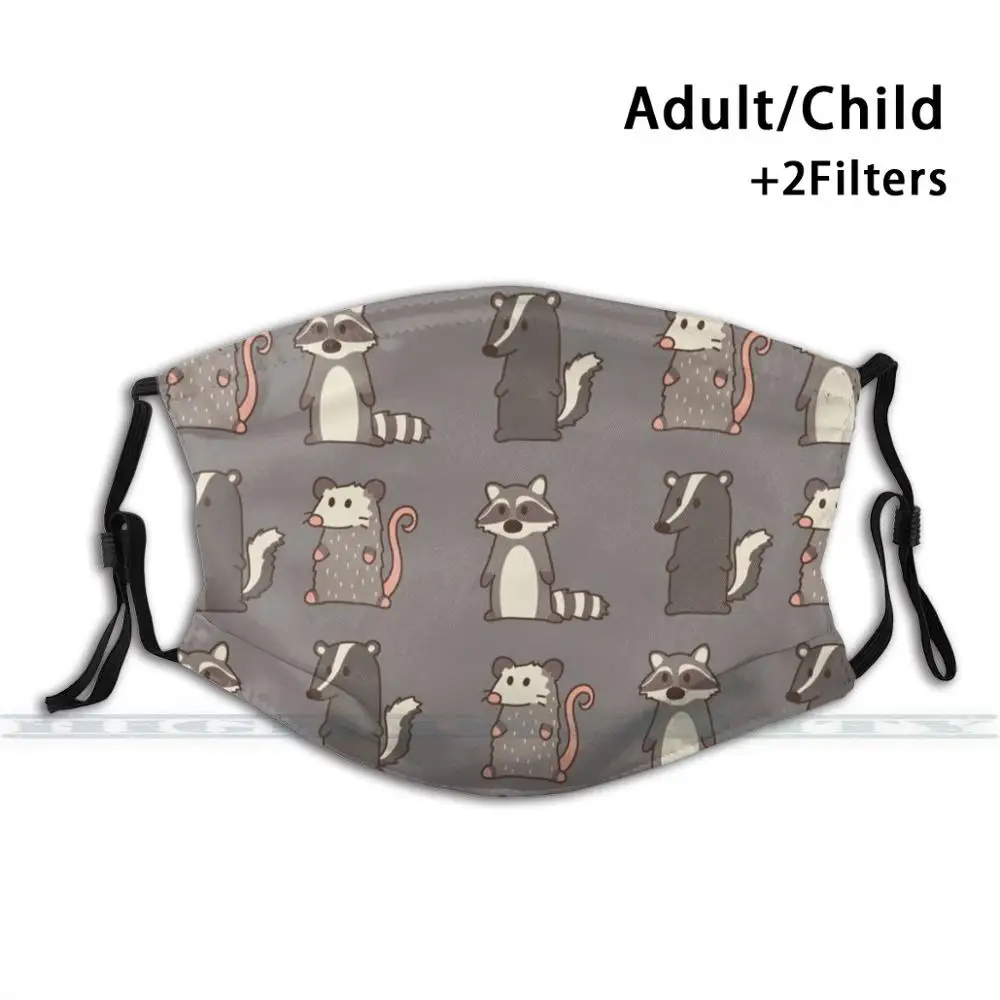 

Raccoon , Opossum & Skunk Woodland Friends #2 3d Print Reusable Mouth Mask Washable Filter Anti Dust Face Mask