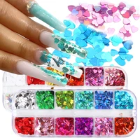 12 grids nail glitterflakesmirror powder 3d charms mixed colors love sequins dust set decoration supplies tool