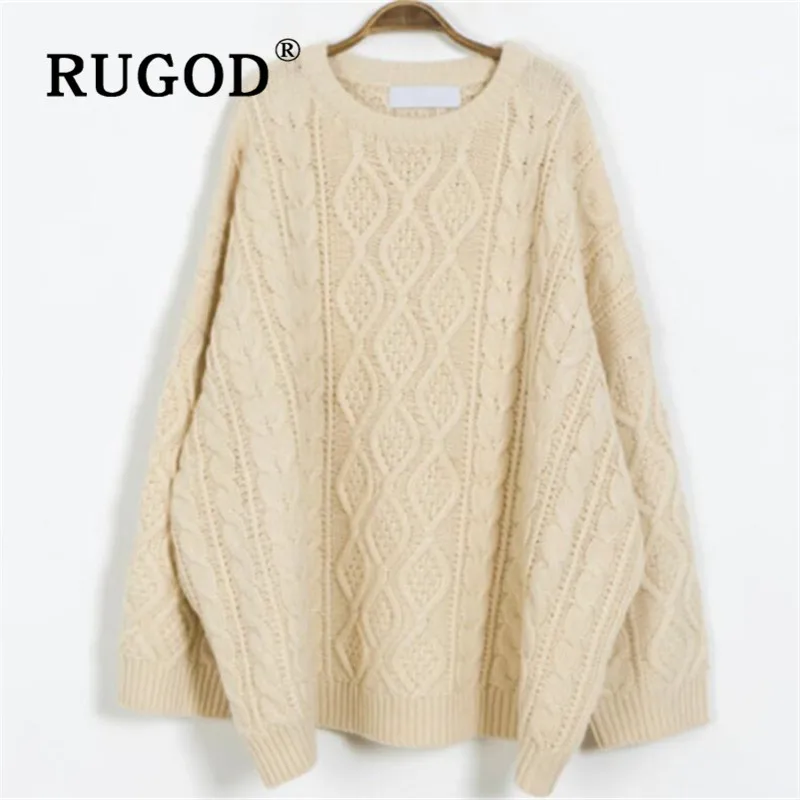 RUGOD Новый корейский стиль Kpop одежда Теплый однотонный вязаный пуловер размера