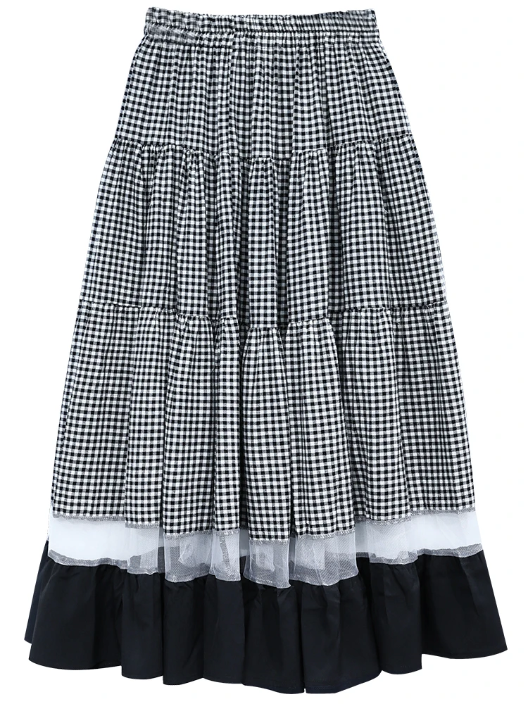 

Summer 2021's New Loose-fitting A-line Skirt Large Cake Plaid Plus Size Skirt Korean Pleated Kawaii School Midi Skirt Female