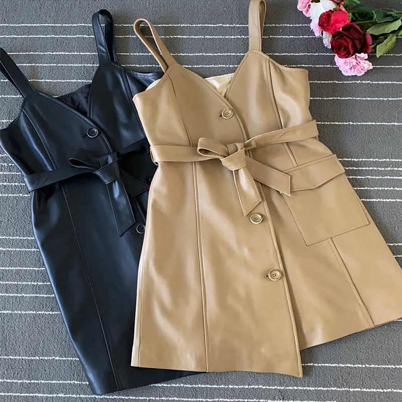 

2020 Autumn Women's High quality sheepskin Real leather Dresss C166