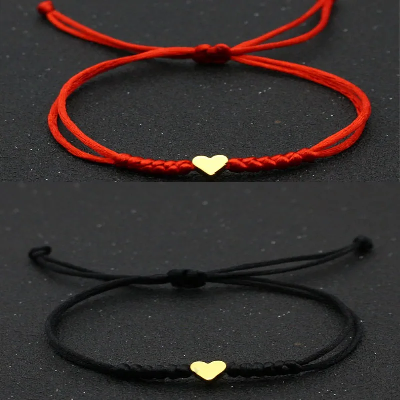 

2 шт./лот браслет на удачу с крошечными сердечками красного и черного цвета ручной работы веревочный браслет регулируемый модный браслет дл...