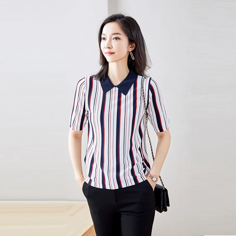 

Женские вязаные пуловеры jourssnow, Новинка лета 2020, джемпер в полоску из ледяного шелка с короткими рукавами, вязаная одежда, тонкий свитер