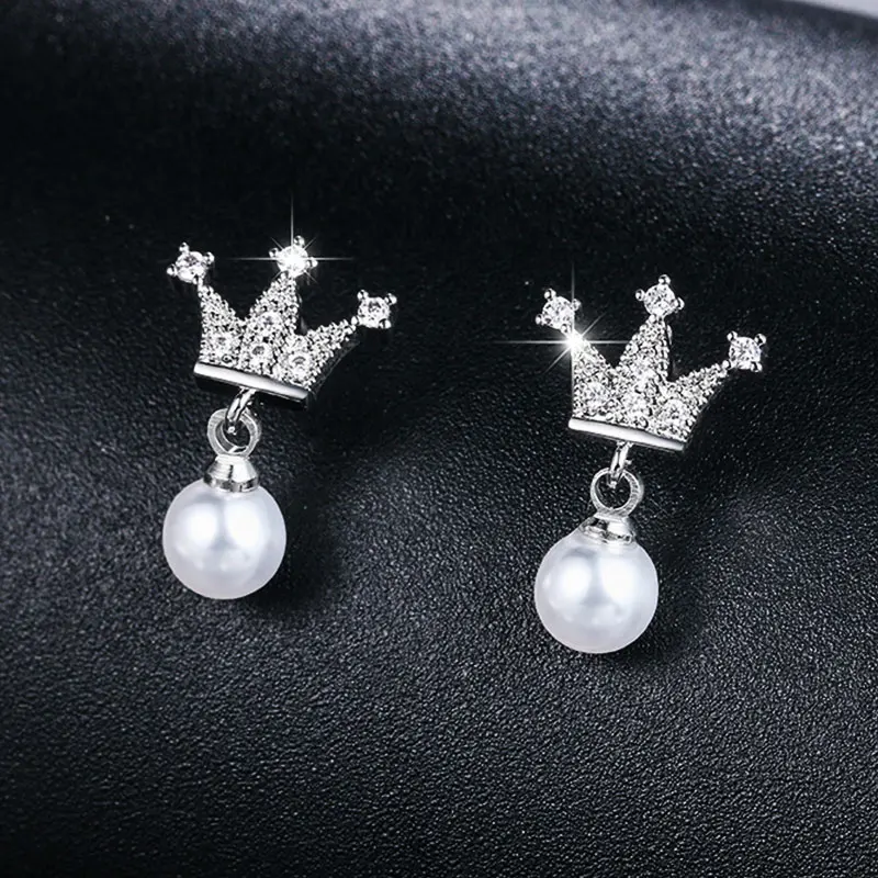 HUAMI Drop Earrings for Women Fashion Jewelry 2020 Peal Hot Sale Crown Zircon Fine Jewelry Boucle Oreille Femme Aretes de Mujer