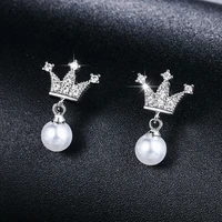 huami drop earrings for women fashion jewelry 2020 peal hot sale crown zircon fine jewelry boucle oreille femme aretes de mujer