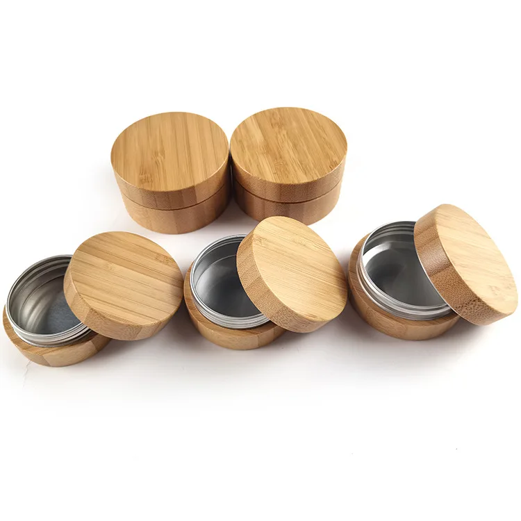 

5pcs luxury bamboo cosmetic cream jar empty bamboo container screw on cap lid for packaging bamboo bottle aluminum inner 30g 10g