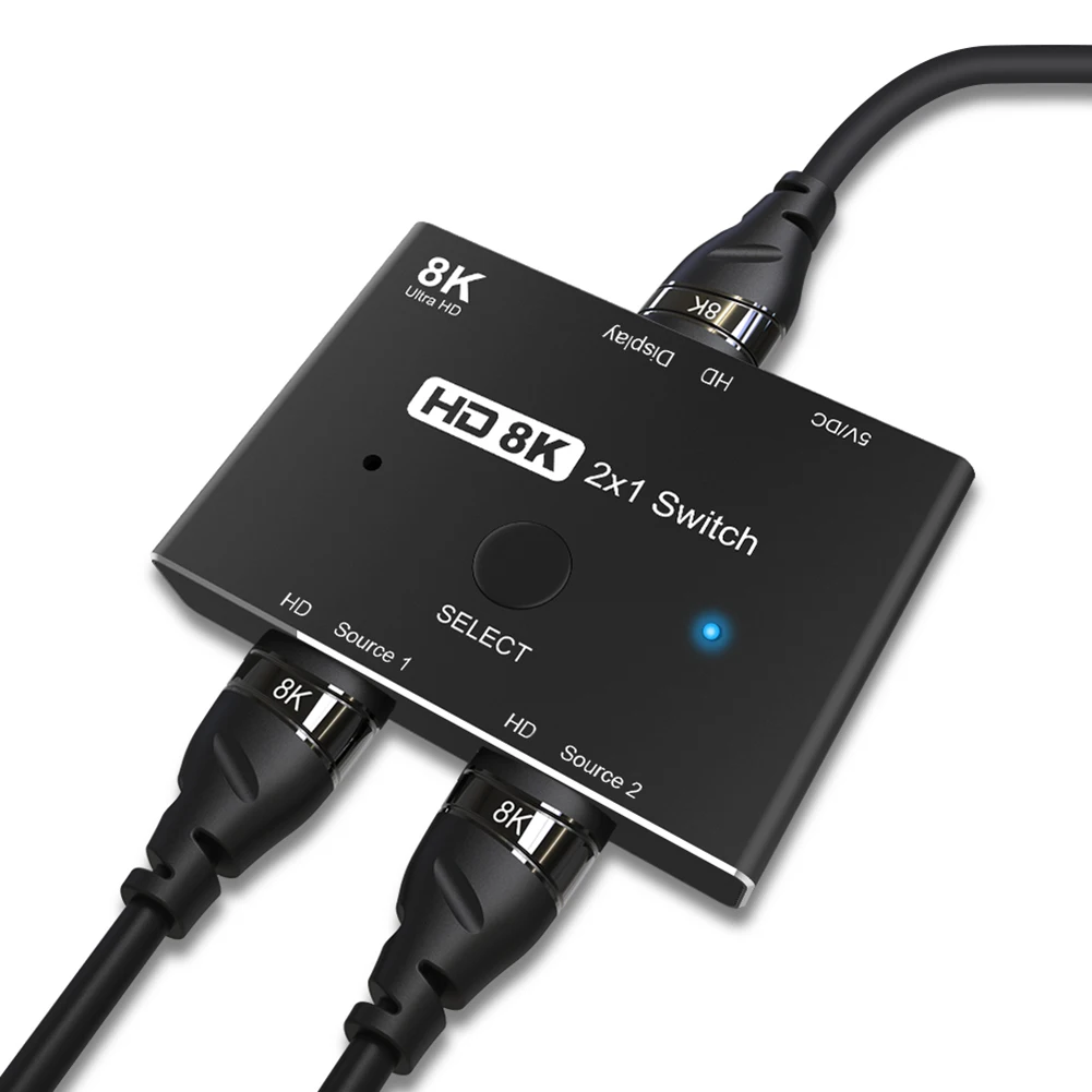 

HDMI-совместимый сплиттер 48 Гбит/с 8K Переключатель HDMI-совместимый коммутатор 2 в 1 для переключателя ТВ-приставки адаптер