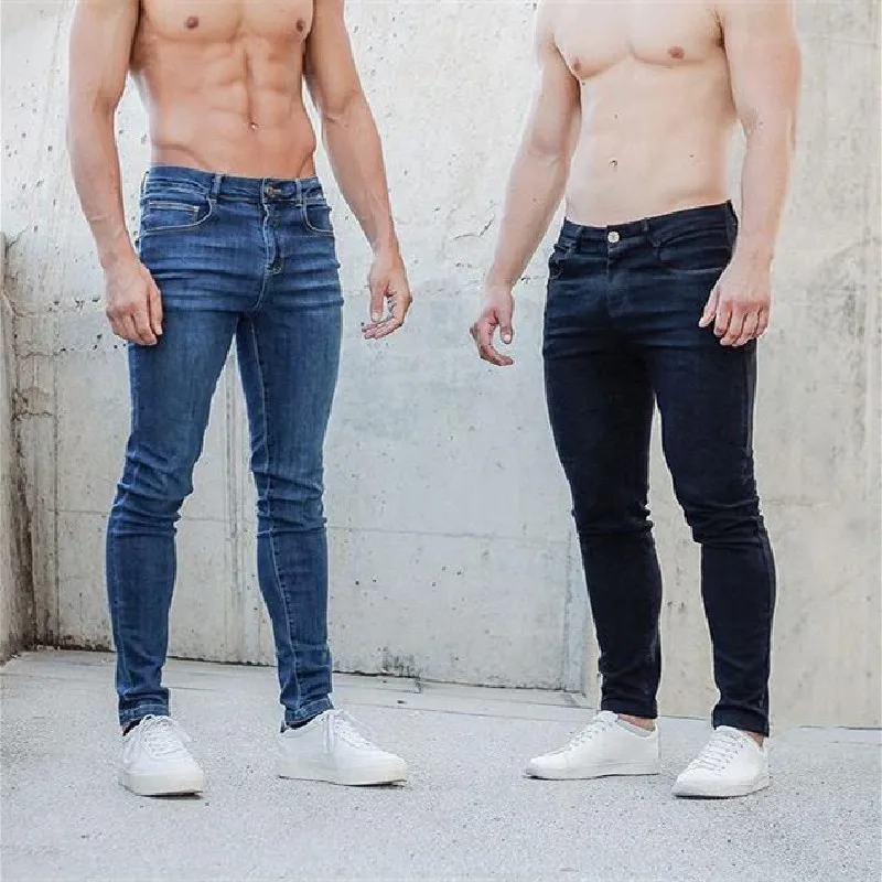 

New Jeans Men Spring And Autumn Tense High Waist Straight Leg Loose Stretch Jeans Men's Pure Color Contracted Casual Trousers