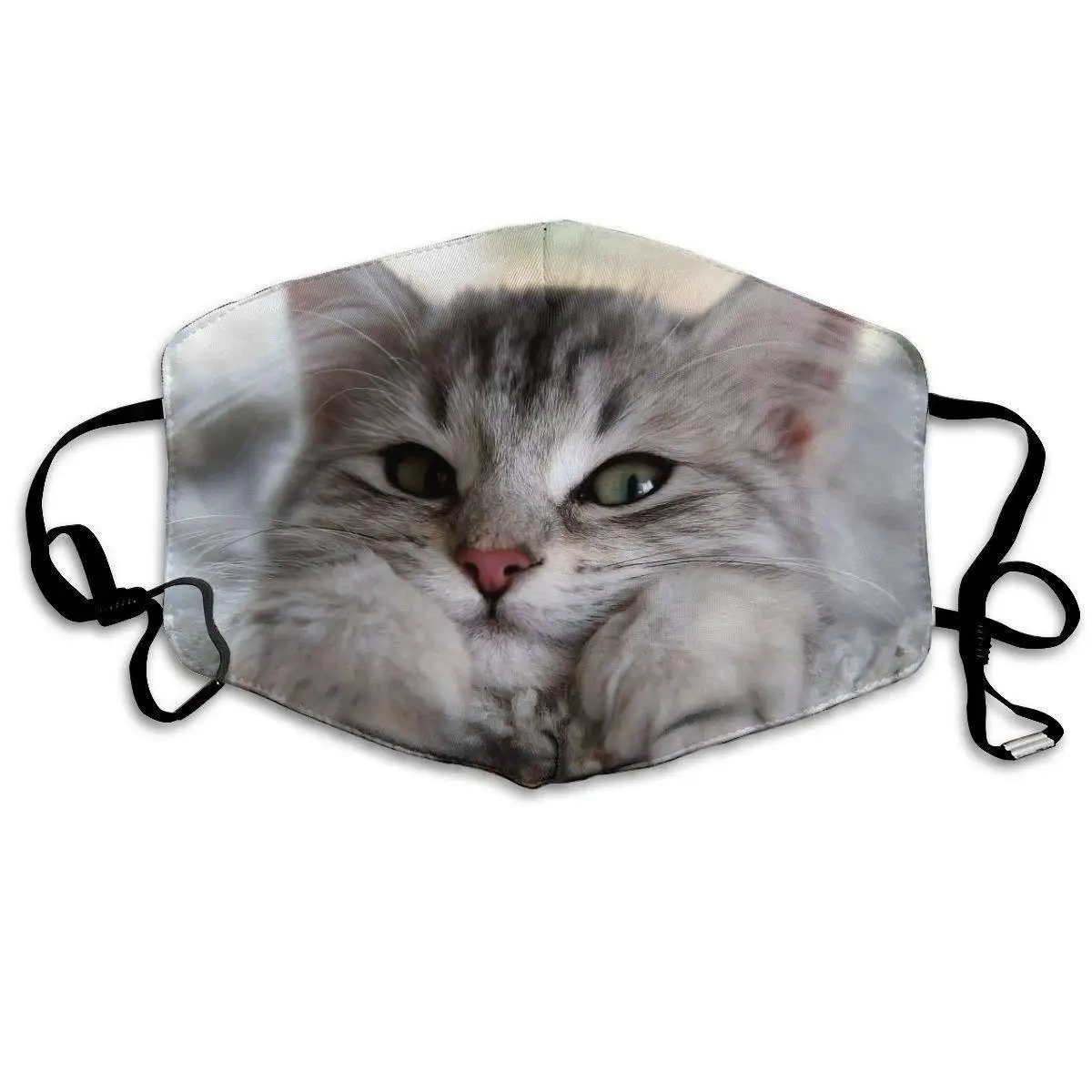 

Cute Grey Kitten Printed Cat Lovers Gift Mouth Covering Washable Reusable Fabric Face Mask with Filter