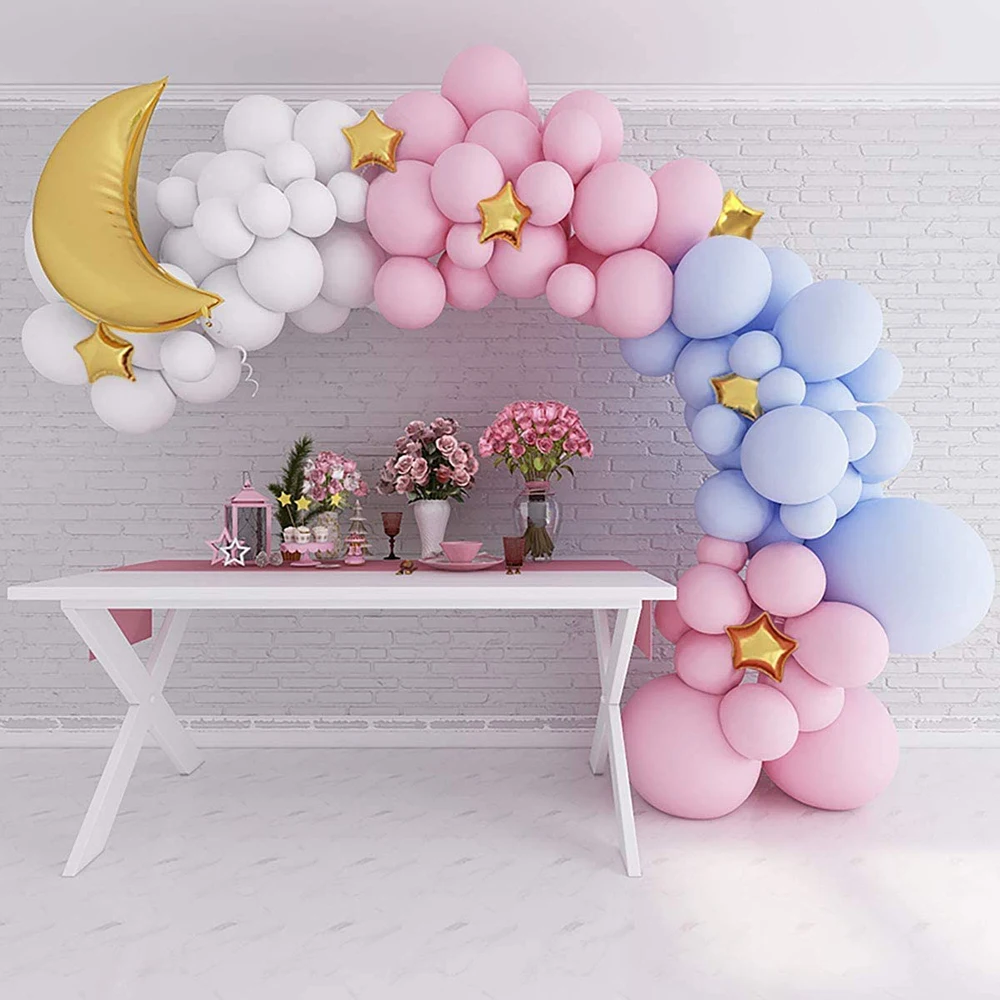 

120pcs Blue White Pink Macaron Balloons Garland Arch Kit Stars Moon Foil Balloon Wedding Birthday Party Decor Baby Shower Supply