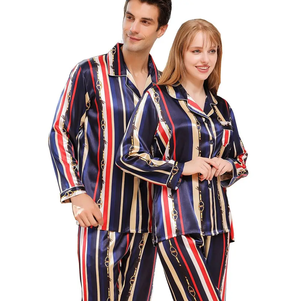 

Весенне-летние пижамы для женщин и мужчин, женские атласные пижамы с длинными рукавами и отложным воротником, шелковые пижамы pizama damsk, ночны...