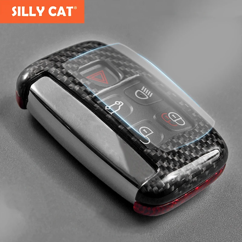 

True Carbon Fiber Car Key Case Cover Fob Chain Suit For LAND ROVER RANGE ROVER 4 IV RANGE ROVER SPORT EVOQUE VELAR DISCOVERY 4 5