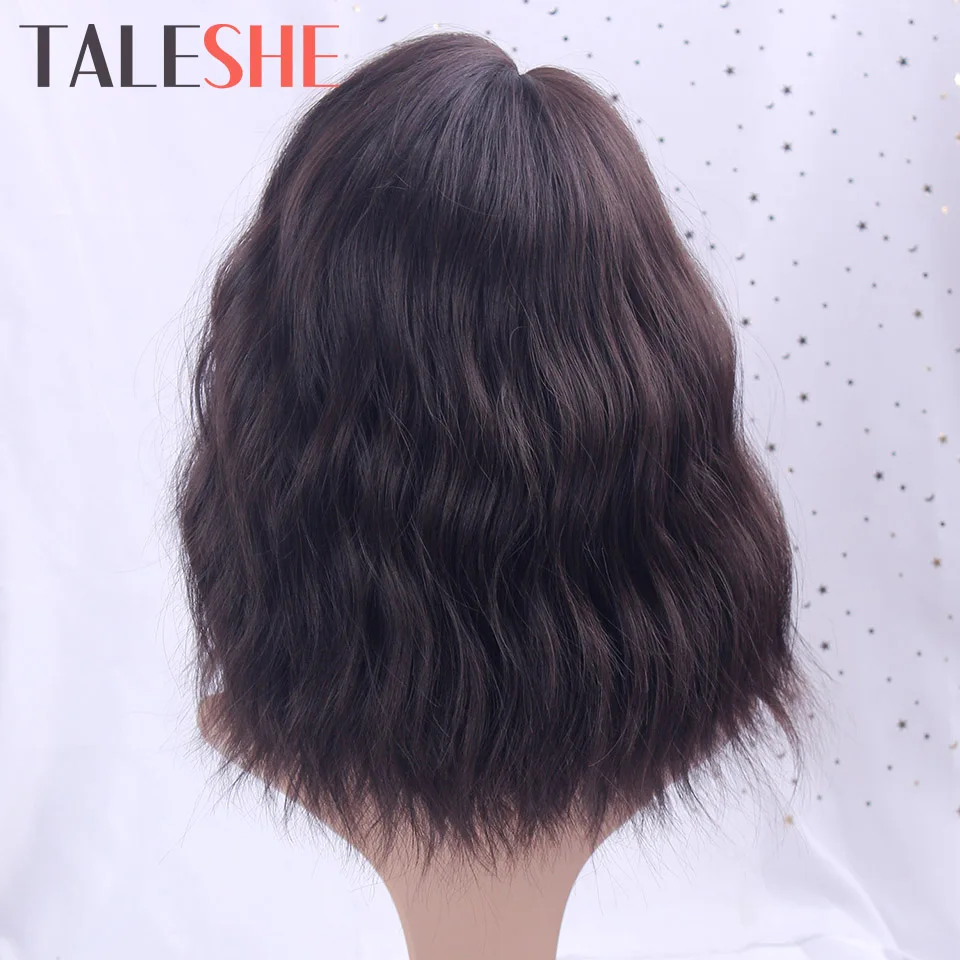 

TALESHE Natural Brown Short Wig Water Wave Mixed Color Side Part Synthetic Wigs for Black Women Blonde Pink Cosplay False Hair