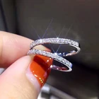 Женское тонкое кольцо из настоящего белого золота 18 К, изящное круглое кольцо с бриллиантами pave, Подарочная бижутерия