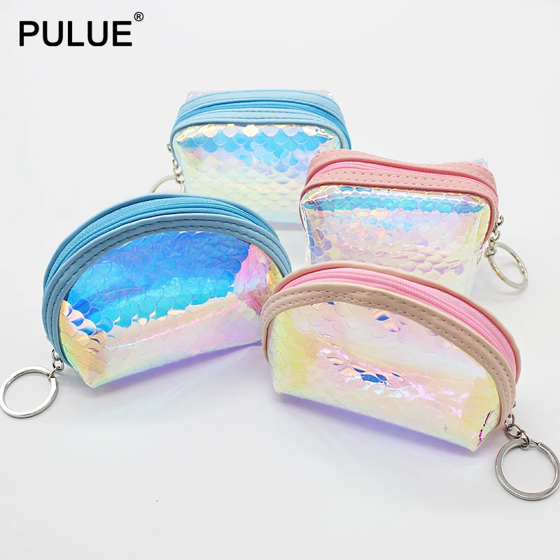 Высококачественный яркий кошелек для монет на молнии с блестящим цветным узором