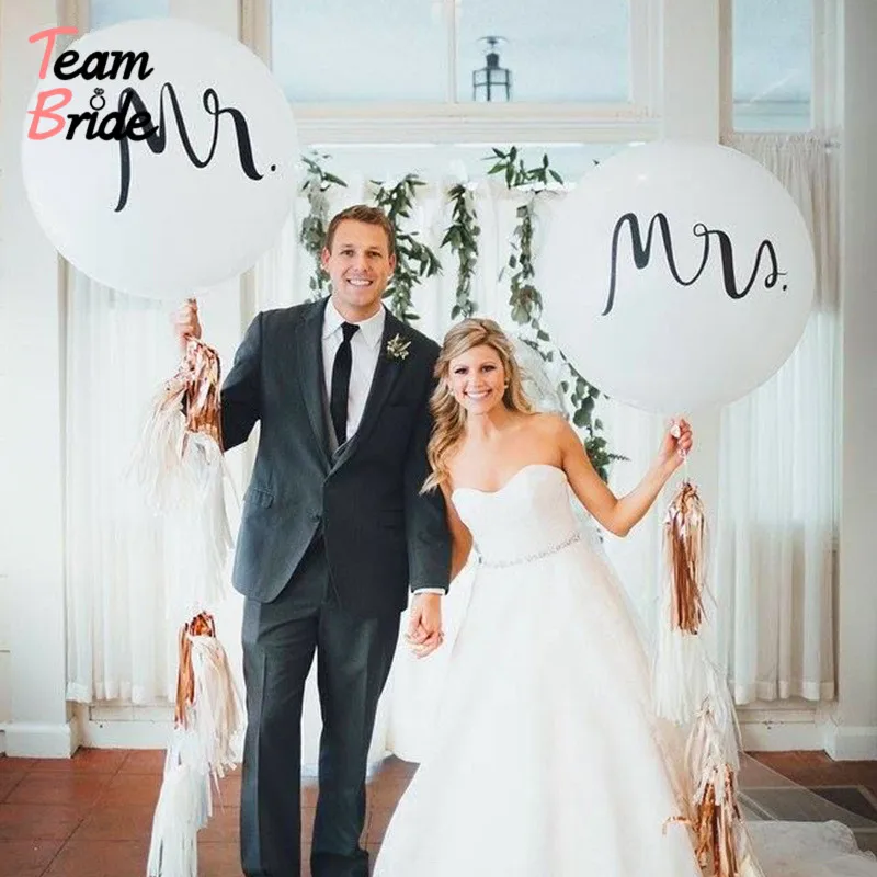 Команда Невесты 36 дюймов Mr Mrs из белого латекса воздушные шары для свадебной
