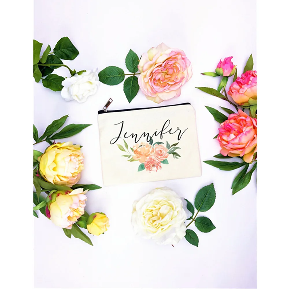 Подарочная сумочка для подружки невесты с именем на заказ Цветочная мед макияжа