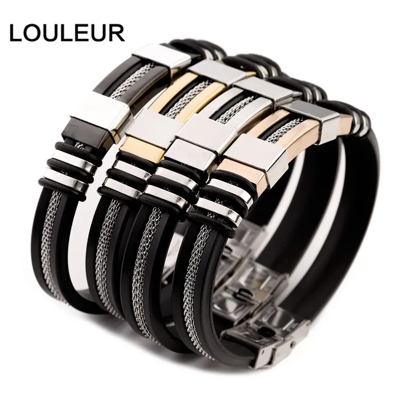 Силиконовый черный браслет из нержавеющей стали мужские ювелирные изделия в