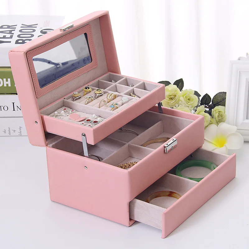 Новая Кожаная Шкатулка для ювелирных изделий многослойный Большой