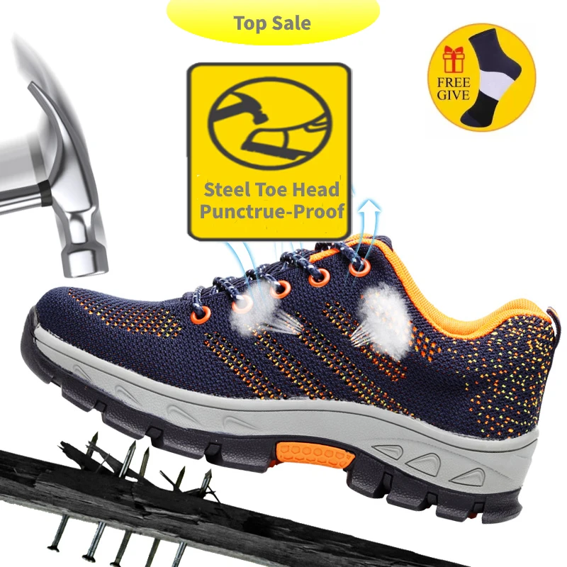 

Lightweight Breathable Men Safety Shoes Steel Toe Work Shoes For Men Anti-smashing Construction Sneaker With Reflective