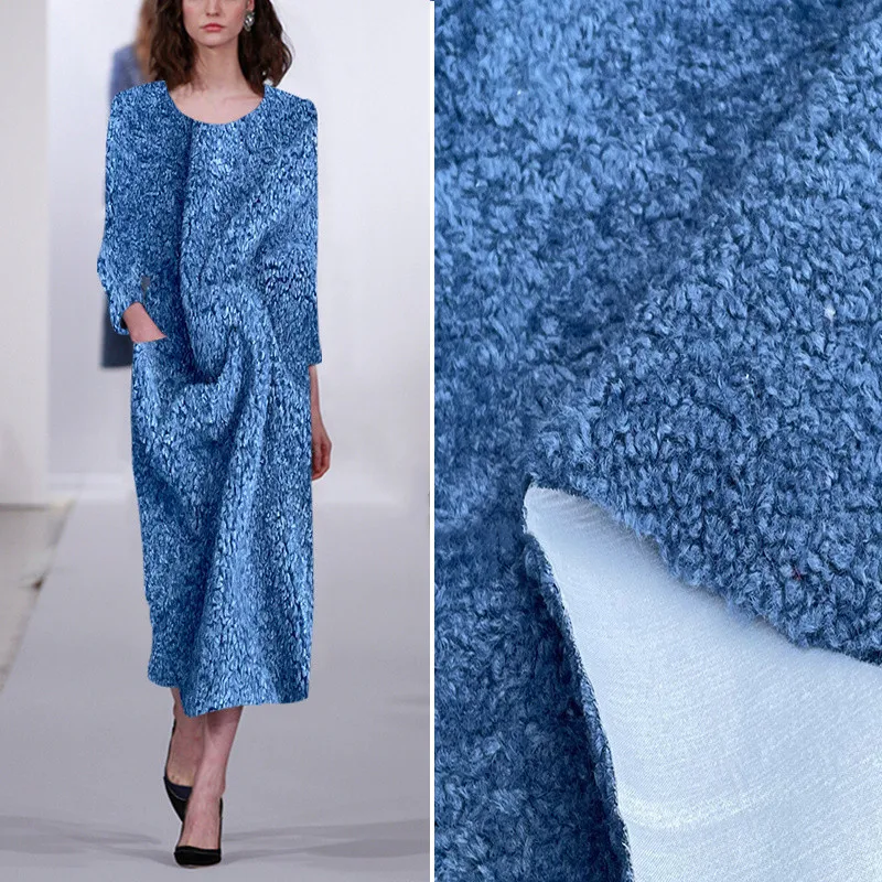 Утолщенная круглая Комбинированная ткань из овечьей шерсти синее пальто