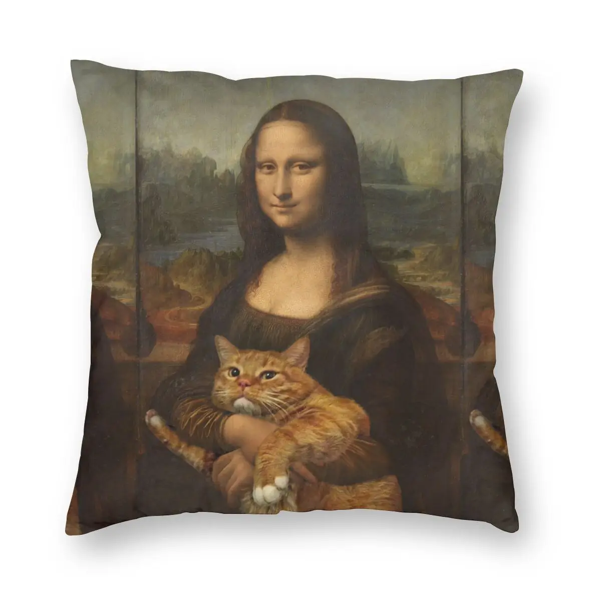 

Mona Lisa с толстым котом; Декоративная наволочка для подушки полиэстер Подушка Юмор Графический Новинка мультипликационным мотивом домашний ...