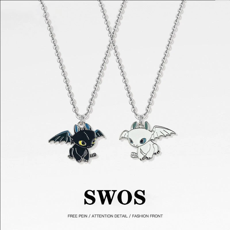 Мода ожерелье из мультфильма Черный и белый Night зла двойной дракон личности в