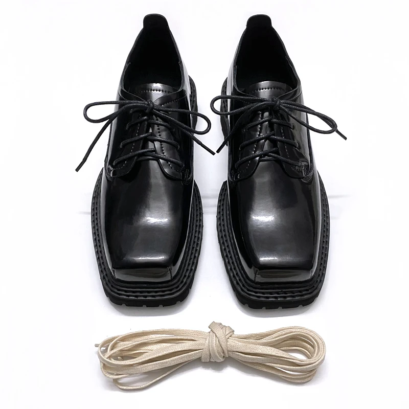 

Men's Genuine Leather Casual Oxford Shoes Man Japan Korean Streetwear Vintage Lace Up Square Toe Cowhide Leather Derby Shoes