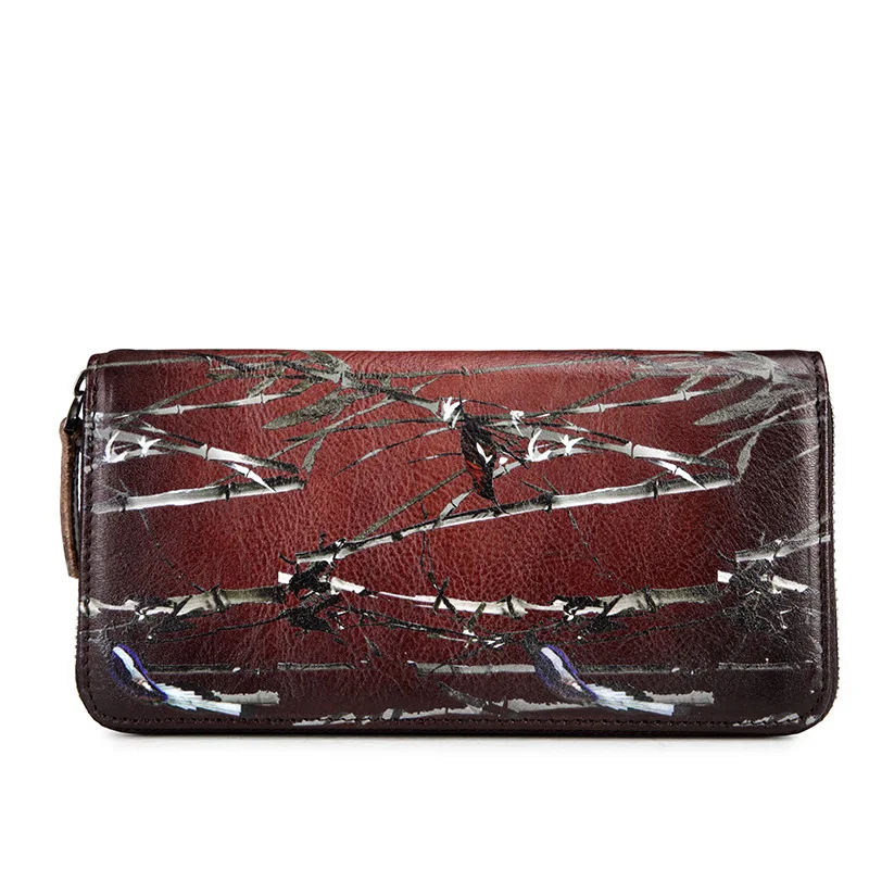 Длинный клатч из натуральной кожи удобная сумочка на молнии винтажный кошелек с