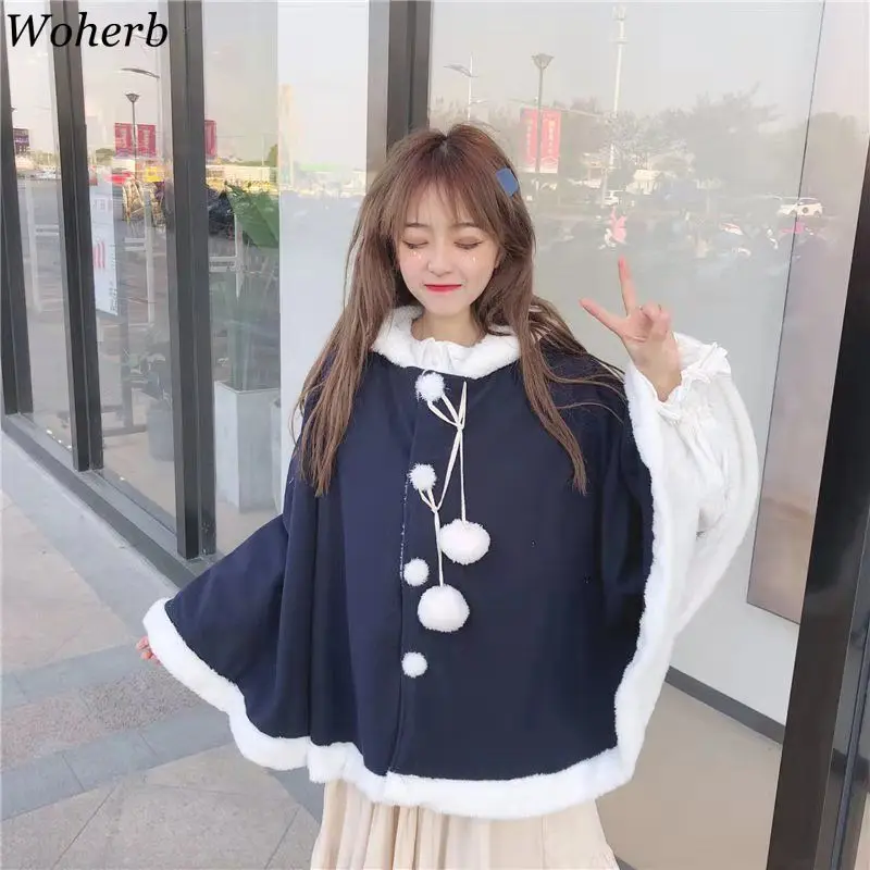 Woherb японский Kawaii Harajuku плащ с капюшоном японская накидка свободный пуловер