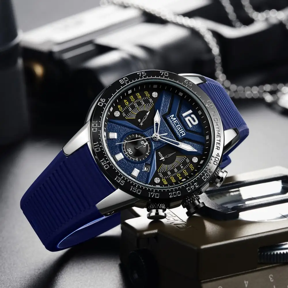 Часы MEGIR мужские спортивные, кварцевые роскошные брендовые, с силиконовым ремешком, с хронографом, в стиле милитари от AliExpress WW