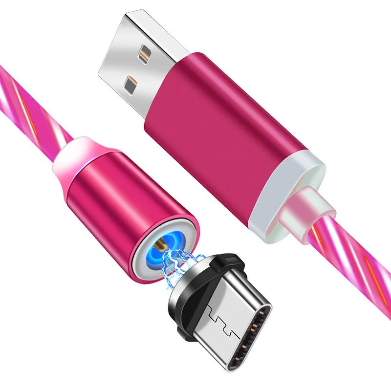 Магнитный светодиодный кабель для быстрой зарядки, магнитный кабель Micro usb type-C, светодиодный шнур USB C, зарядное устройство для iPhone 7 8X11 samsung S9 - Цвет: red for Type C
