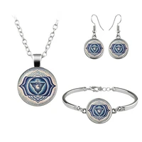 boho yoga om mandala buddhism jewelry set cabochon glass pendant necklace earring bracelet totally 4 pcs for women creative gift