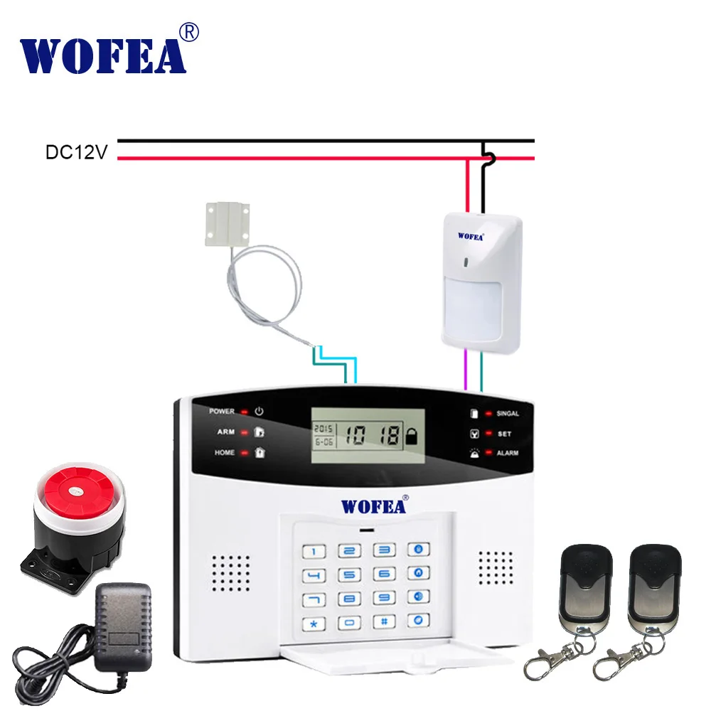 Wofea Home Security GSM Alarm System With Wired Type Door PIR Sensor 7 Wired Zone 99 Wireless zone