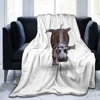 animal 3d printing printed blanket bedspread blanket retro bedding square picnic wool soft blanket hippopotamus