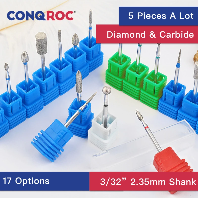 Сверло Карбидное алмазное для снятия гель лака 2 35 мм 3/32 дюйма 5 шт.|Сверла| |