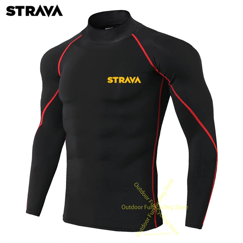 

Strava Winter Long Sleeve Cycling Jersey for Men Outdoor Sports Quick Dry Stretch Bike Clothes Stretch High Neck Cycling Clothes
