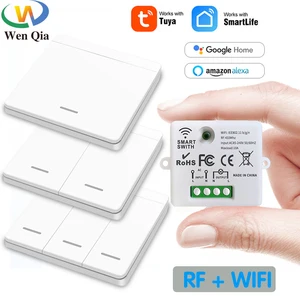 WIFI Mini switch Tuya Smart Life APP Push Button Light Switch RF 433Mhz Wall Panel DIY Relay Module 