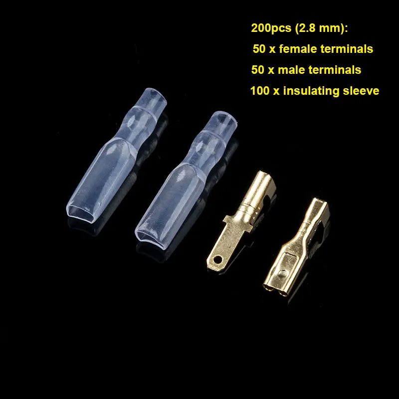 

200Pcs 2.8/4.8/6.3MM Wire Connectors Terminal Connector Female/Male Spade Terminals With Transparent Insulating Sleeves