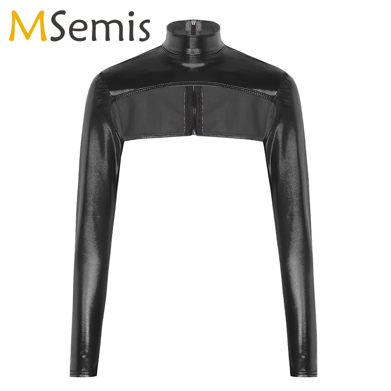 Кроп топ женский с длинным рукавом Блестящий металлический Приталенный для